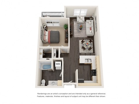 Floor plan for 1 bed, 1 bath, 695 sqft